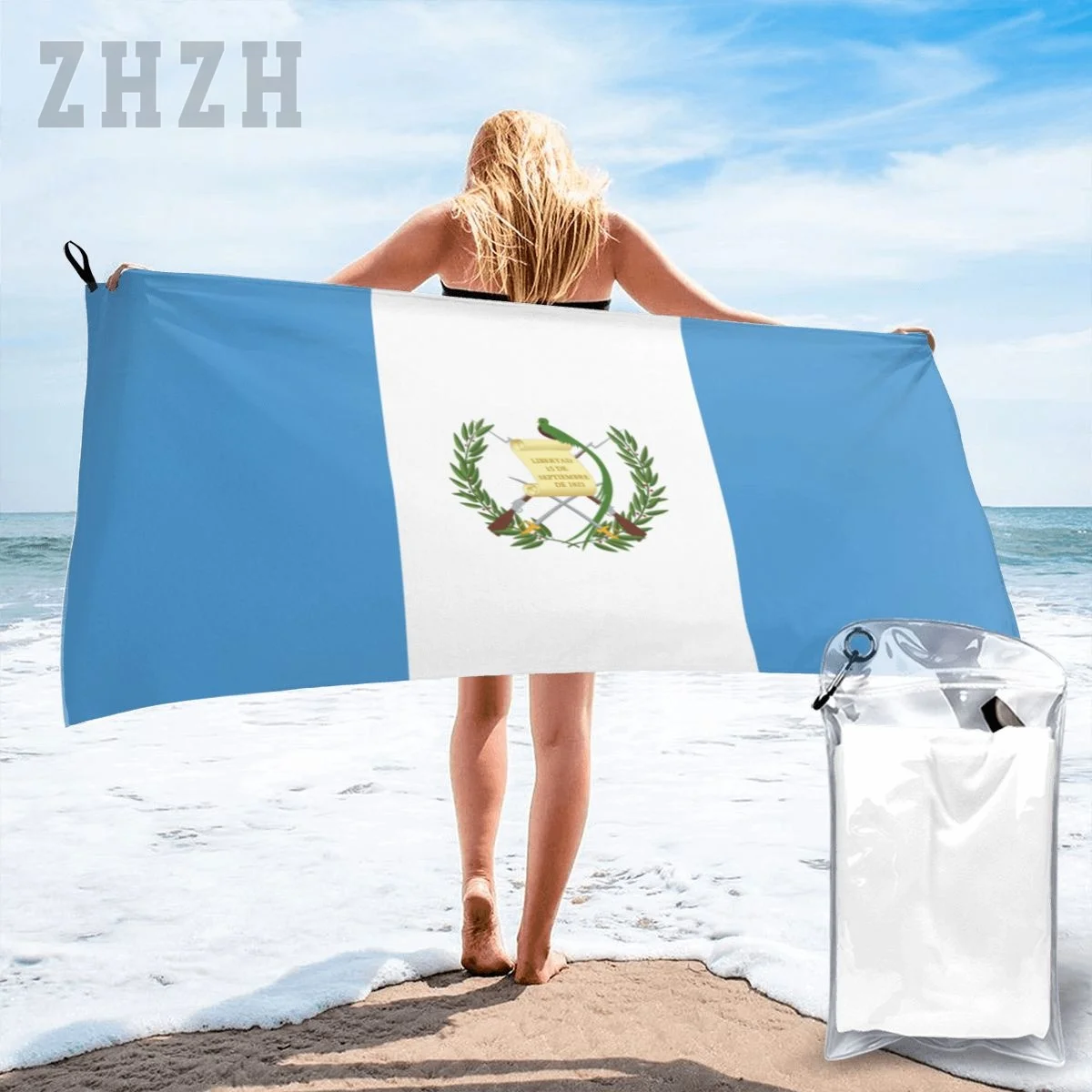 More Design Guatemala Flag Emblem Bath Towel Quick dry Microfiber Absorbing Soft Water Breathable Beach Swimming Bathroom