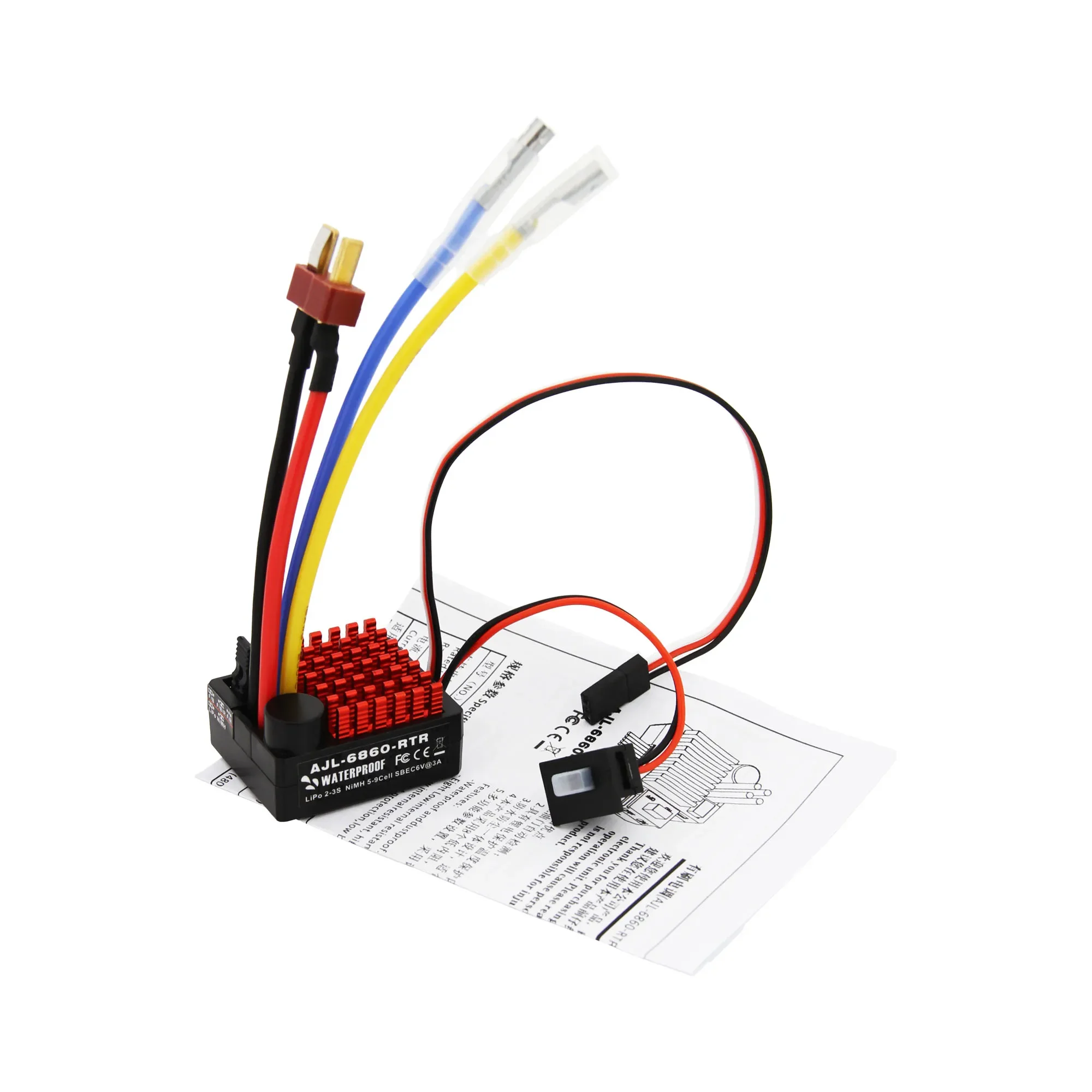 NEEBRC Waterproof 60A Brushed ESC 6V/3A BEC Built-in 3 Modes AJL-6860-RTR 2-3S for RC Car 540/550/750 Motors Boat Tank Model