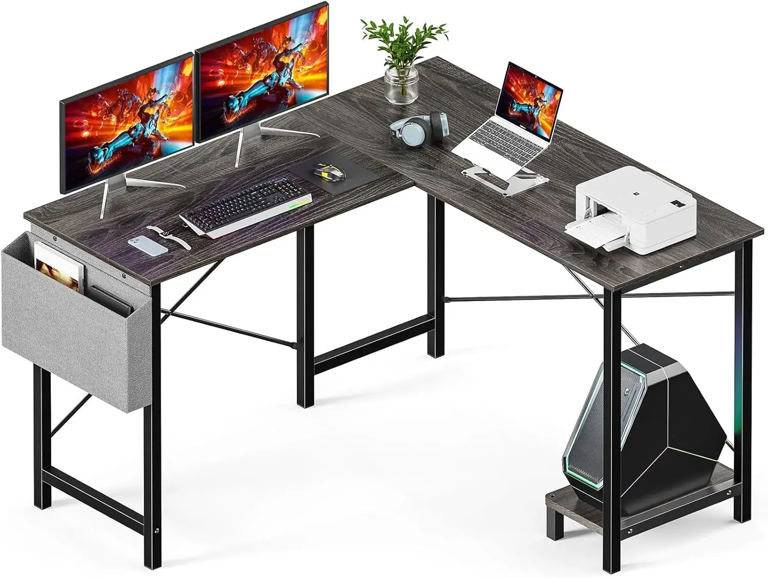 

L-Shaped Gaming Desk with Storage Bag and CPU Stand, 50-Inch Corner Table for Home Office, Student Workstation in Small Spaces