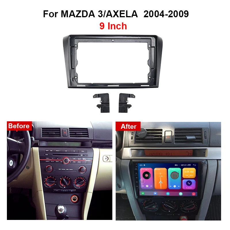 MAMSM 9 INCH For Mazda 3 Axela 2006-2015 Car Radio Fascia Frame Trim Dashboard Panel Android Multimedia GPS Cable CANBUS Kit