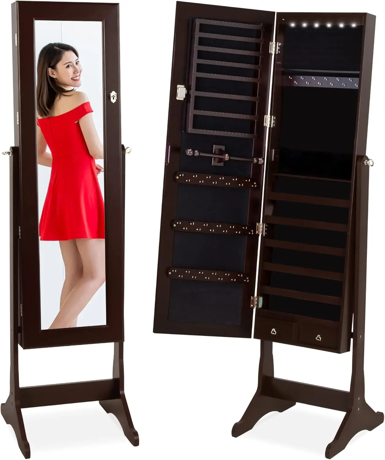 

Best Choice Products 6-Tier Full Length Standing Mirrored Lockable Jewelry Storage Organizer Cabinet Armoire w/6 Interior Lights