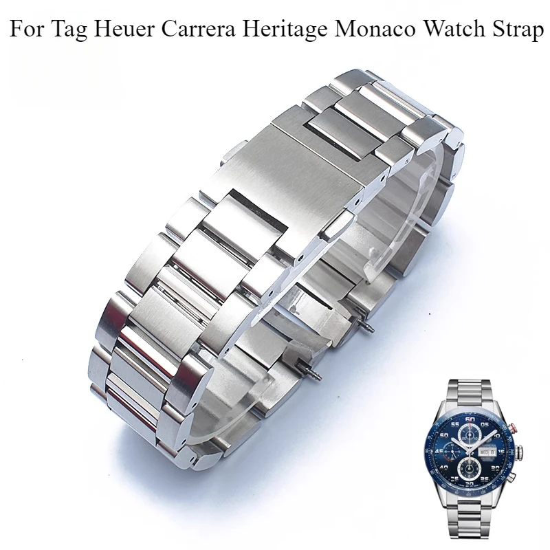 Delicate Selected Solid Steel Material Watchbands for Tag Heuer Carrera Heritage Monaco Series Waterproof Durable Strap 22mm