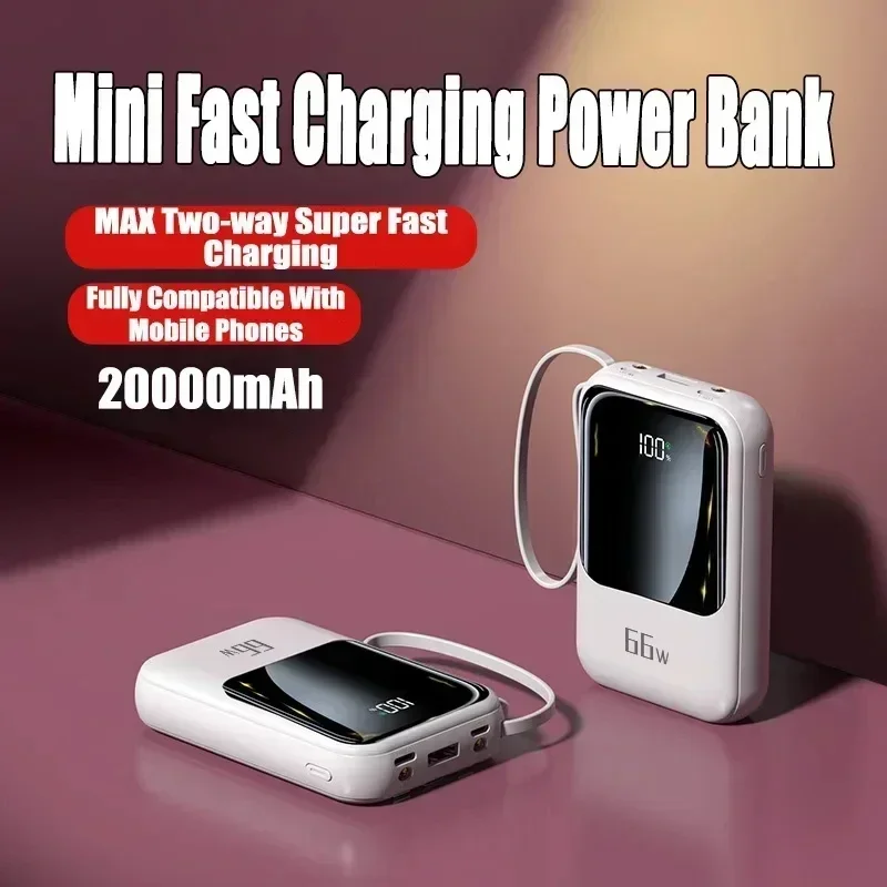 Portable mini power bank 20000mahPD20W fast charging built-in 4-wire large capacity suitable for iPhone Samsung Huawei Xiaomi