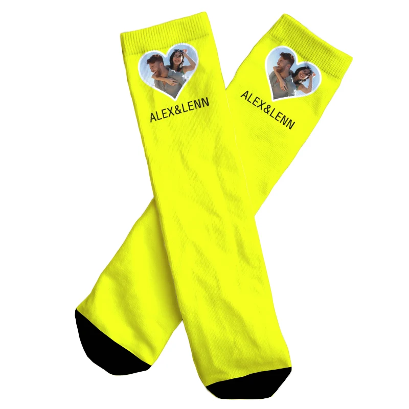 New DIY Custom Love Couple Cotton Socks Your Photo Plus Your Name Custom Novelty Fashion Socks  Harajuku Casual Neutral