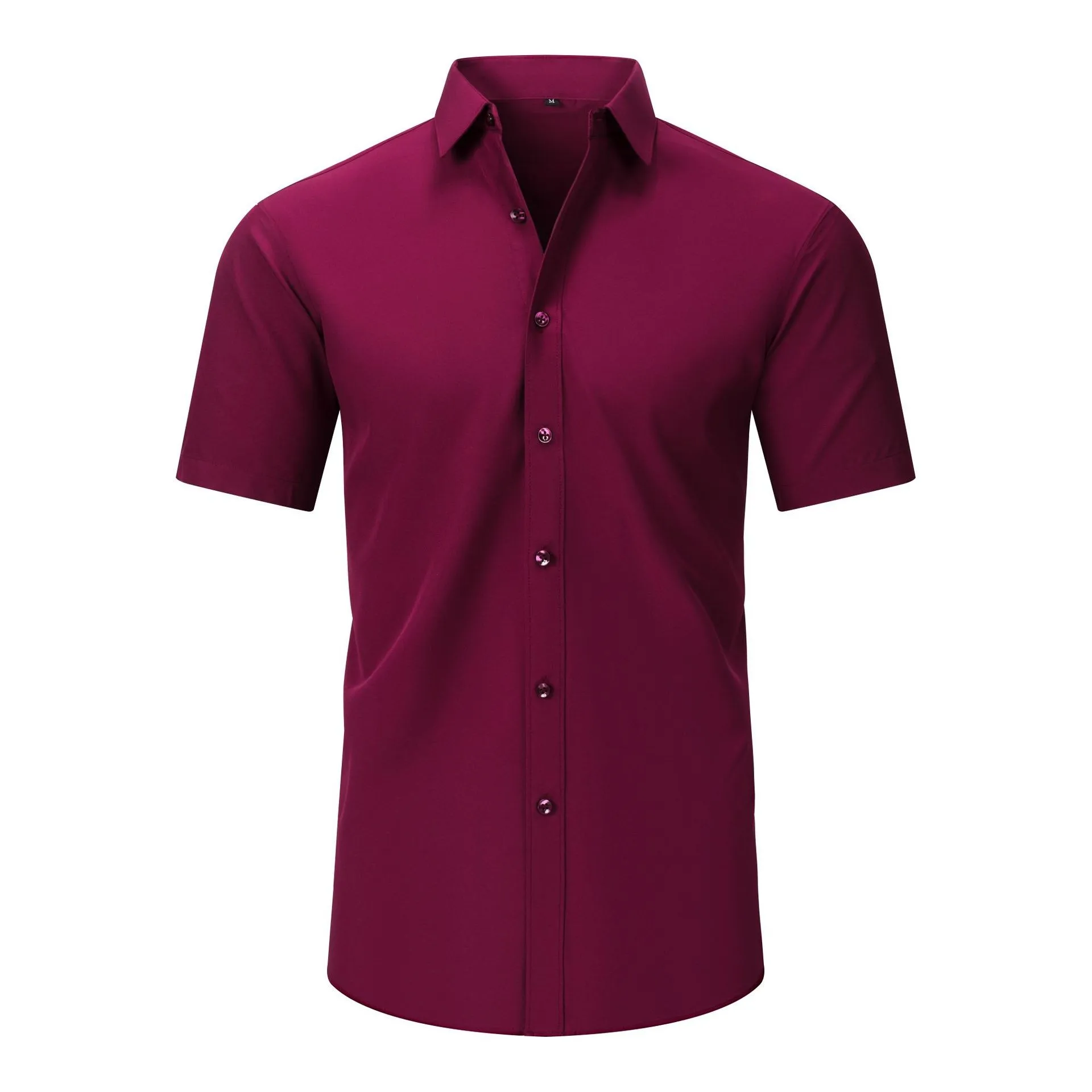 

High-quality men's anti-wrinkle, non-iron, plain-colored button-down short-sleeved fitted business shirt, suitable for daily off