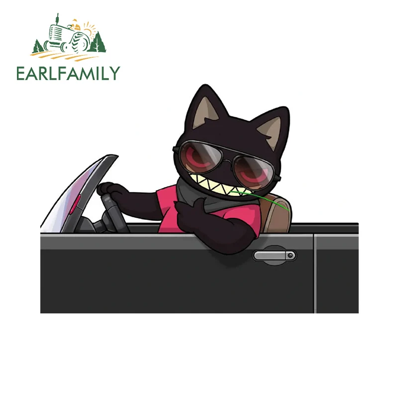 EARLFAMILY 13cm for Luckcat Cute Kawaii Pick Up Driving Cartoon Art Car Stickers Personality Sunscreen Decals Car Door Protector