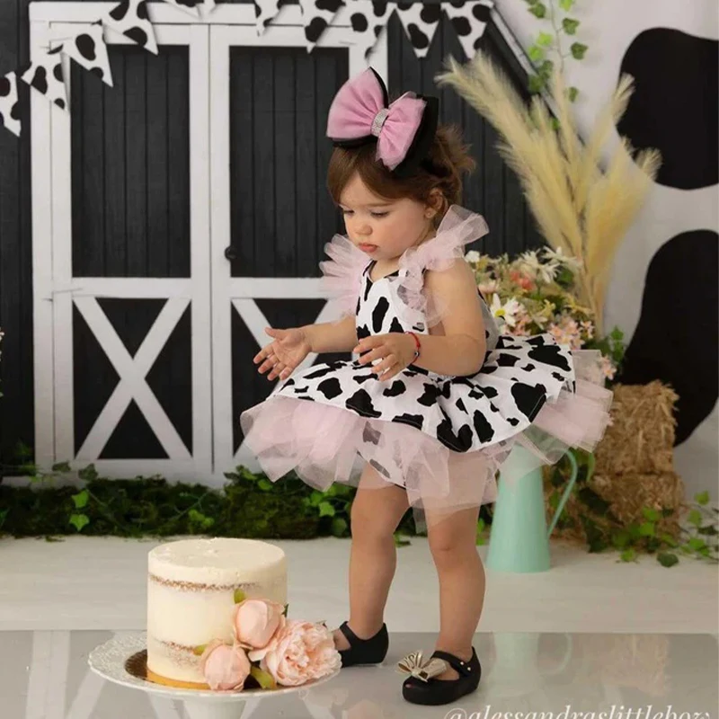 Baby Cow Tutu Skirted Romper For Birthday Party Infant Cowgirl Costume