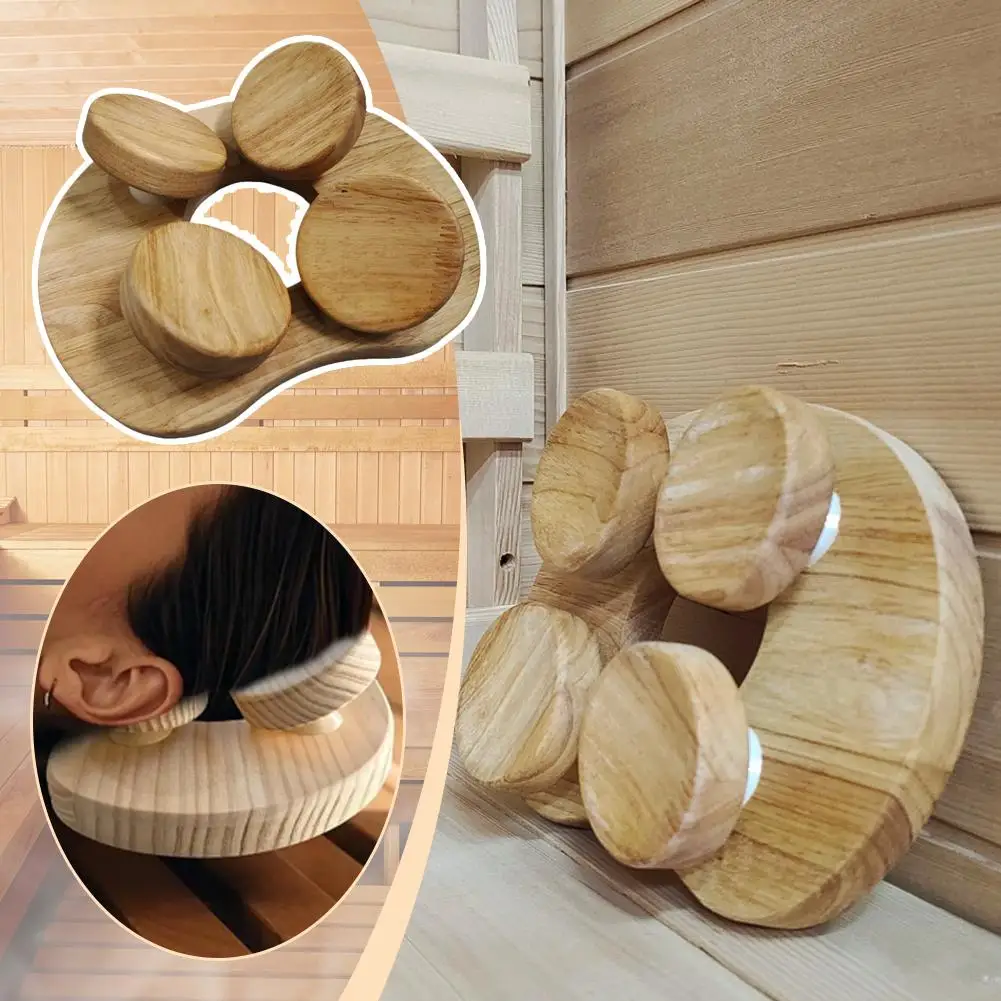 

Natural Wooden Sauna Headrest with rotatable disc,Sauna Accessory Waterproofed Moisture-resistant Wooden Pillow Backrest Pillow