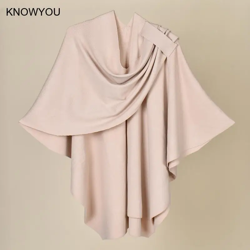 Solid Color Knitted Sweater Wrap Lady Fashion Bandage Cape Autumn Winter Warm Windproof Shawls Elastic Coats Casual Pashmina