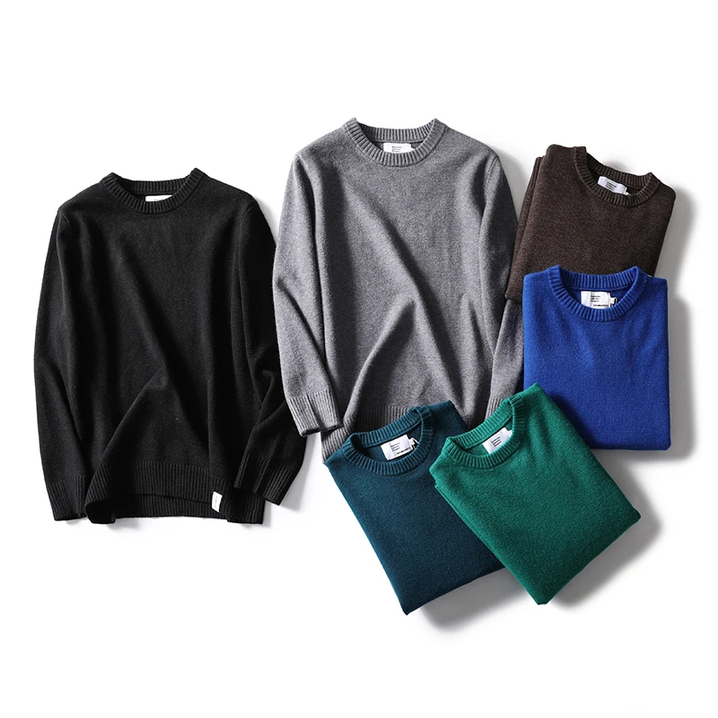 

New Retro Soft Fre Japanese Sle Pure Color Men's Knitted Sweater round Ne Pullover Casual Winter Faion Basic Fit