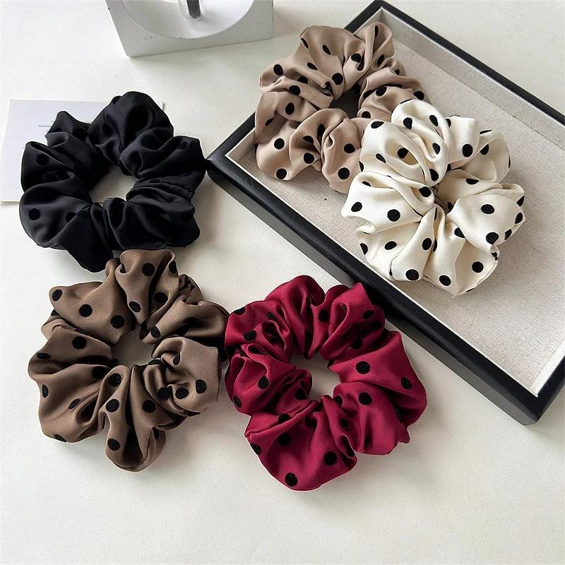 Élastiques à cheveux en satin simples pour femmes coréennes, bandeaux à pois ondulés pour filles, attaches pour queue de cheval, élastiques à cheveux, accessoires capillaires