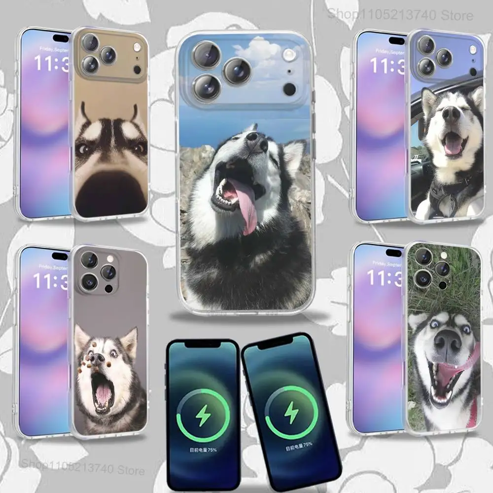 LEUKE H-Husky Hond Siberische Frosted Telefoonhoesje voor iPhone 17,12,11,14,13,15,16,Plus,Air,Pro,Max,E,Mini voor MagSafe Magnetic