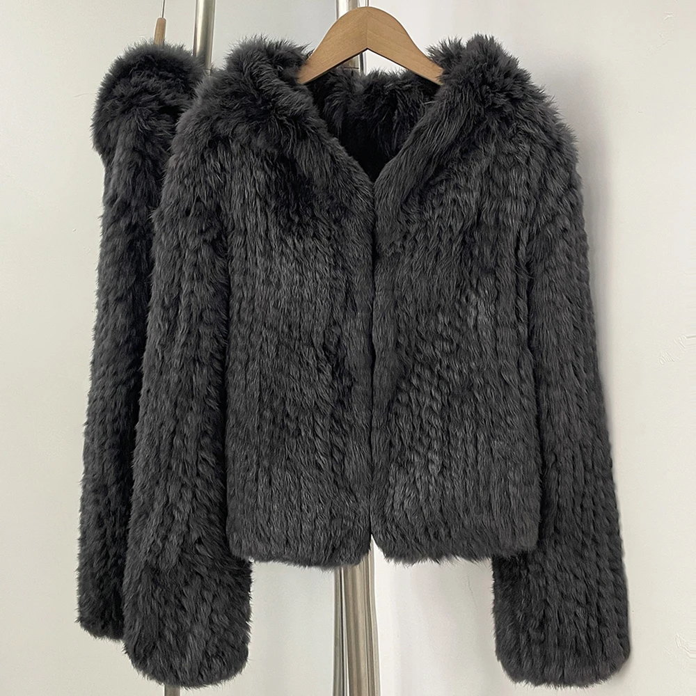 Cappotto in Vera Pelliccia di Coniglio per Donna, Giacca in Pelliccia Naturale Spessa, Morbida e Calda, Elegante e Lussuosa per l'Inverno, Abbigliamento Casual Premium