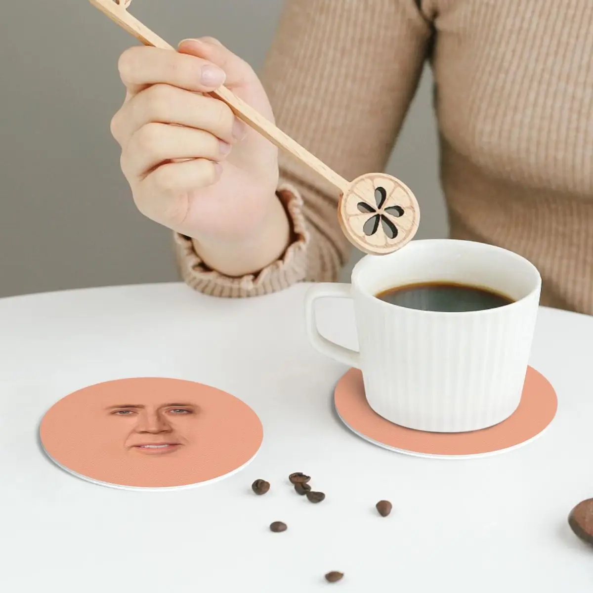 

Nicolas Cage - Face Coasters Leather Placemats Waterproof Insulation Coffee Mats For Home Kitchen Dining Pads Set of 4