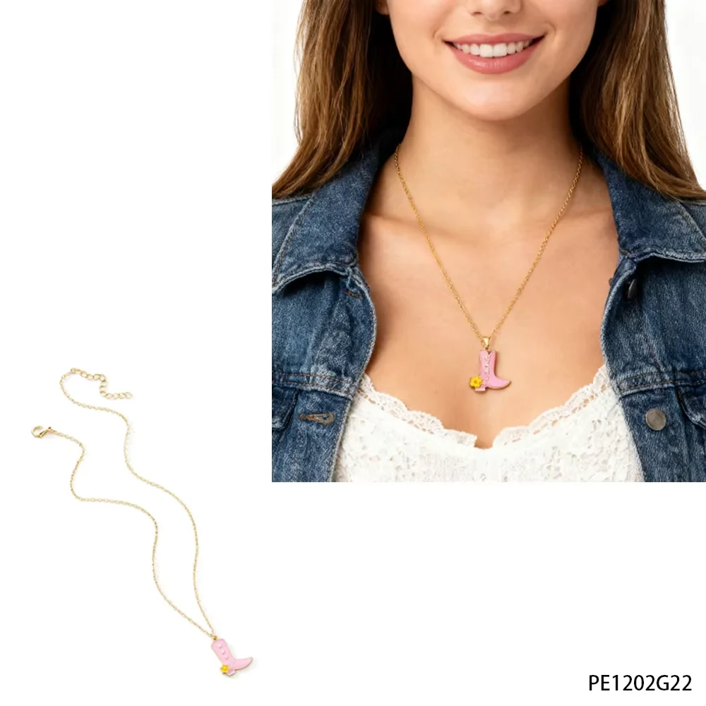 PESENAR Collar con colgante de bota de mezclilla rosa, exquisito y compacto, un artículo dulce resaltado en trajes de estilo denim