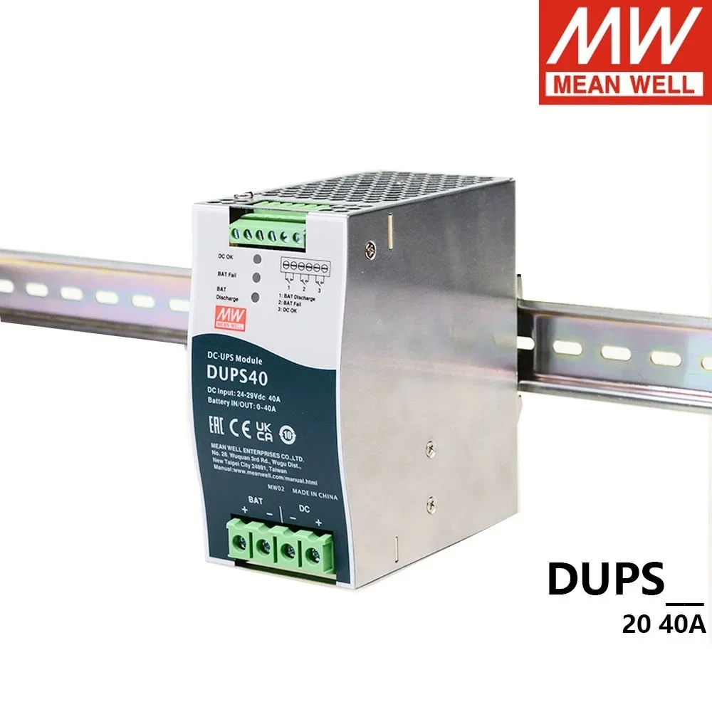 

MEAN WELL DUPS20 | 20A 24V/20A DIN RailType Uninterruptible DC-UPS Module
