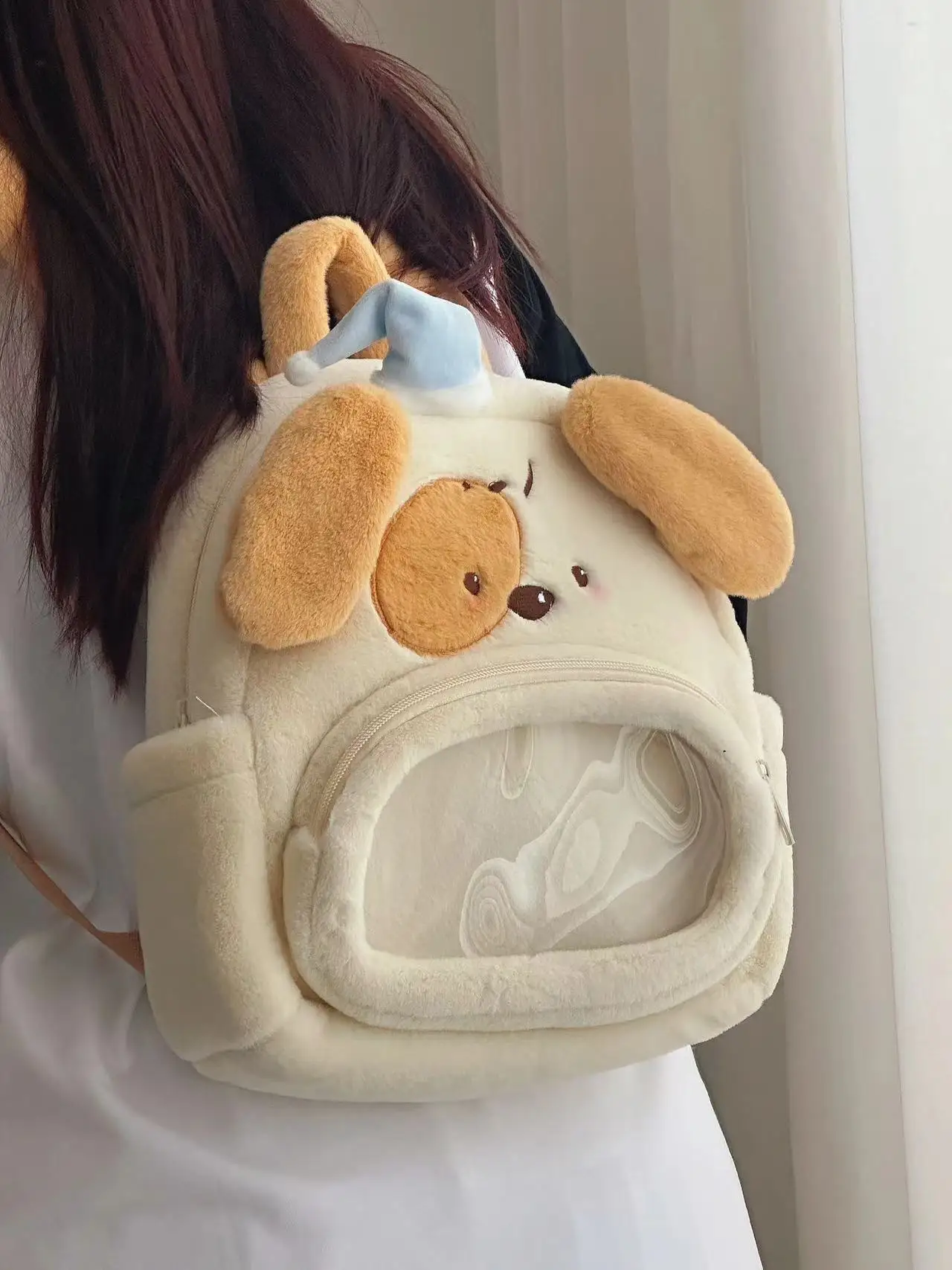 Women Japanese cartoon plush dog school bag 2024 girl cute middle and high school backpack