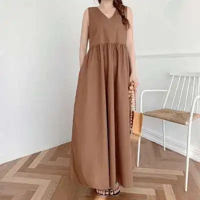 

South Korea 2025 Spring/summer New Large Open Loose Sleeveless Skirt Stylish Look Slimming Medium Length Dress Women Party