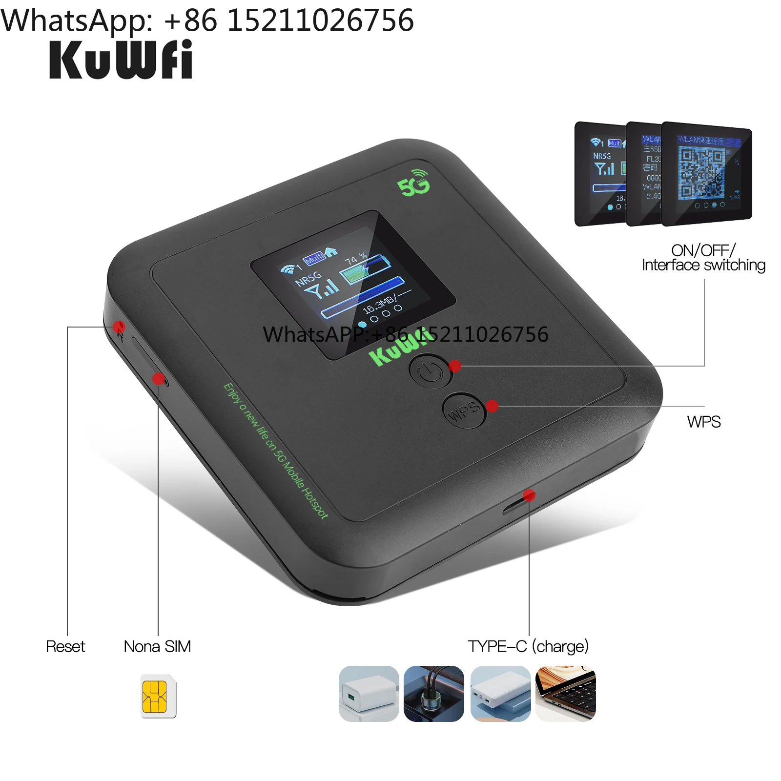 Pocket 5G WiFi Dual Band 3.5Gbps 6000mAh Battery Mobile Hotspot Outdoor Modem Mobile Router for Travel