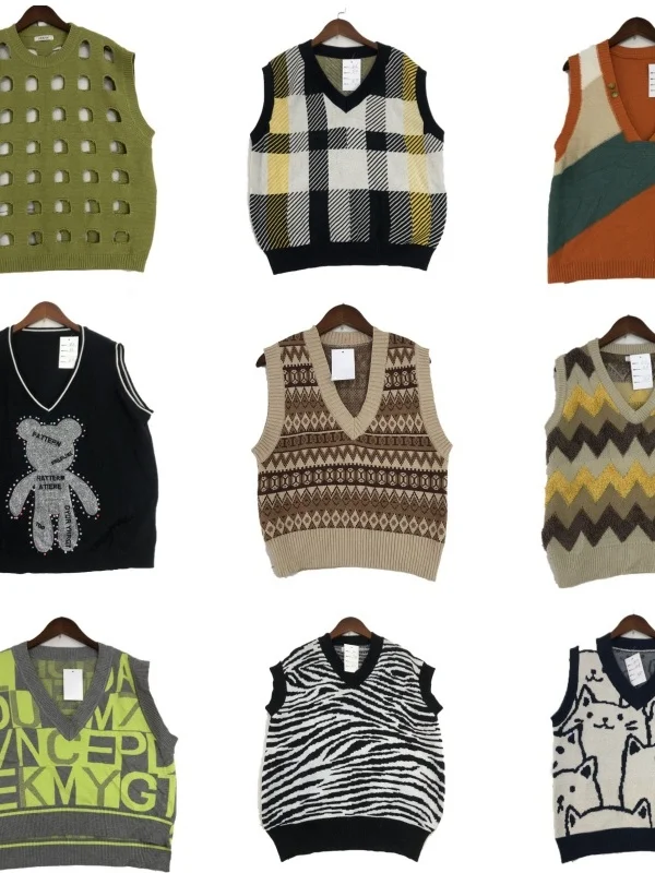 

Винтажный шерстяной жилет ex Soft Girl Forest System, осенне-зимний модный универсальный вязаный свитер с мультяшным принтом, круглый Ne