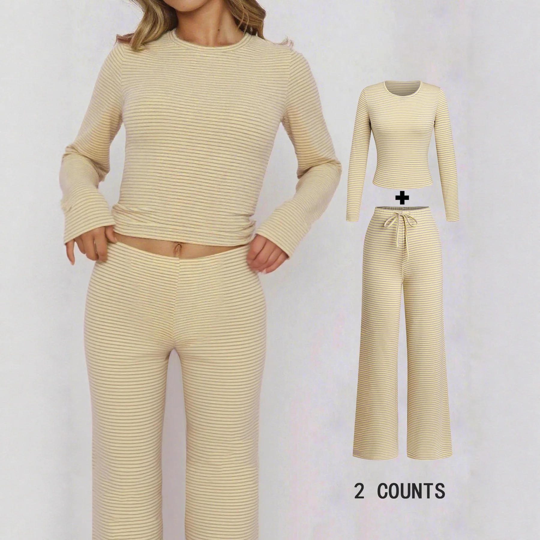 Women Pajamas Set Stripe Long Sleeve Lounge Sets 2 Piece Pullover Top Pants Pj Matching Suit Y2k Fall Sleep Outfit