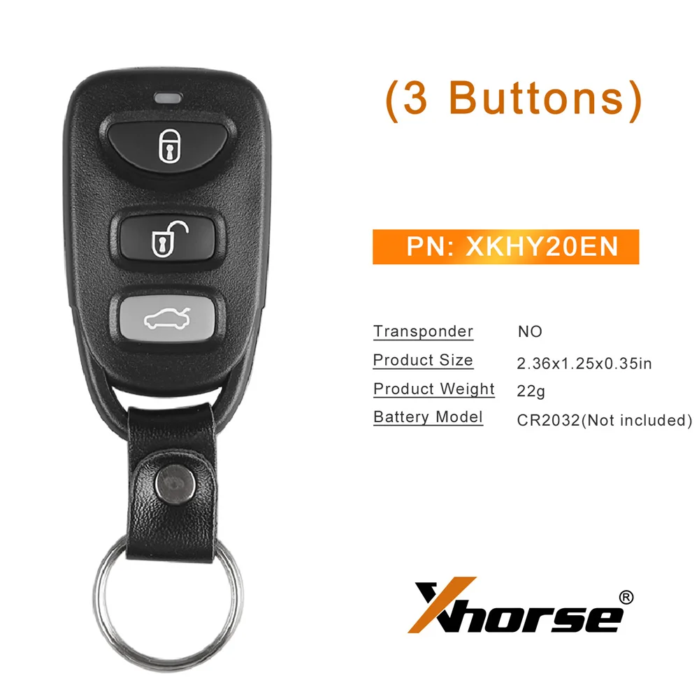 5 pièces XHORSE XKHY20EN clé à distance de voiture en fil pour Hyundai Type 3 boutons clé à distance universelle de deuxième génération pour outil clé VVDI