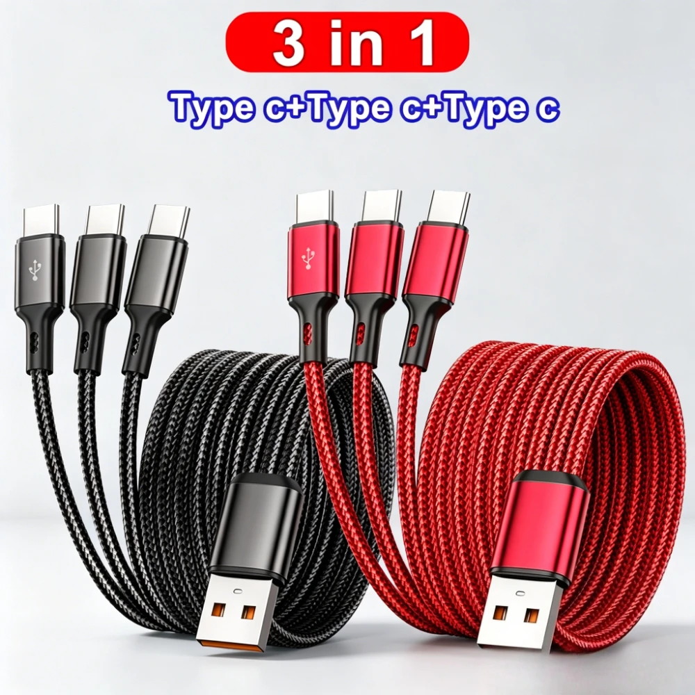 3-in-1 6A USB-auf-Typ-C-Kabel, schnelles Laden 100W, USB-C Superschnelles Lade- und Datenkabel 0,2m/1,2m für iPhone 17, Samsung Galaxy, Xiaomi