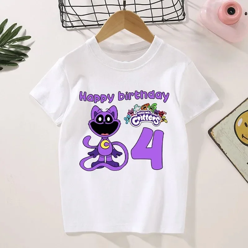 Kids T Shirt Smiling Critters Cartoon Characters Birthday Number 1-9 Graphic Baby Tops Short Sleeves T-shirt Boys Girls Clothes