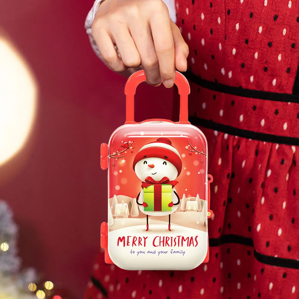 Christmas Cartoon Suitcase Candy Box Mini Size Carry-on Trolley Case Santa Claus Elf Miniature Trunk Toys Christmas Decoration