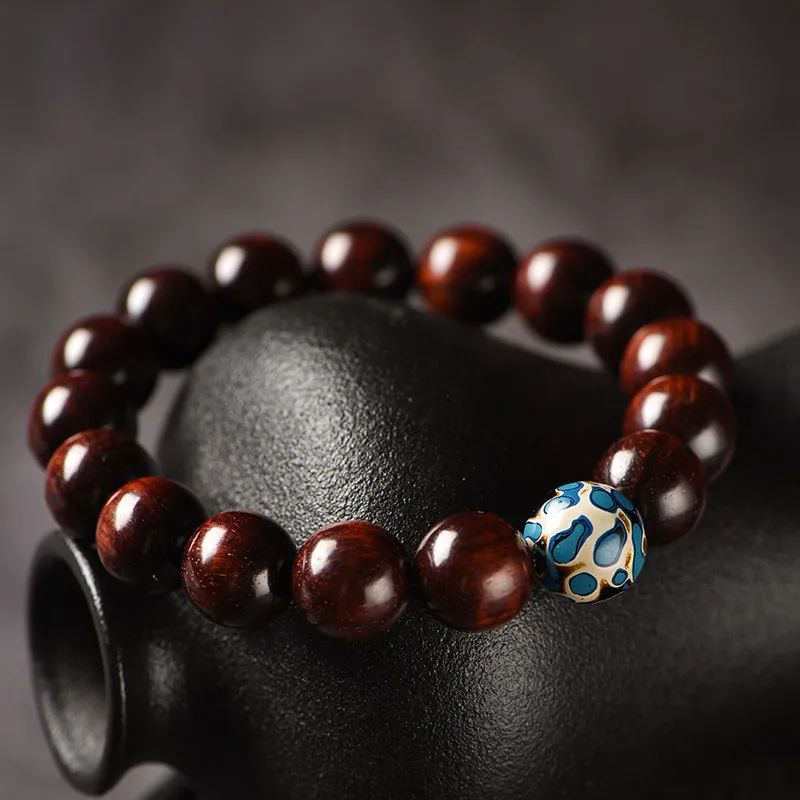 

African Padauk Red Sandalwood Chinese Lacquer 12mm Mala Bracelet Fidget Play Collectible Wooden Prayer Beads