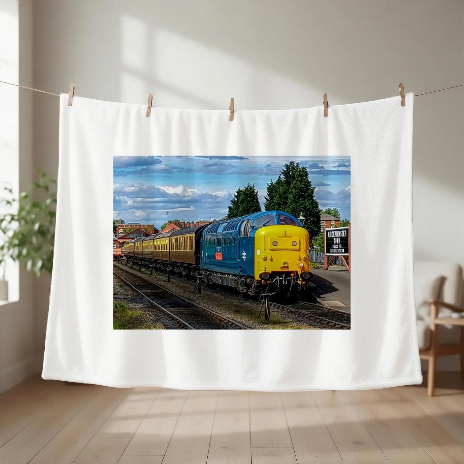 Deltic class 55 at Kiderminster Severn valley station Throw Blanket couch cozy soft plush fuzzy picnic outdoor blanket