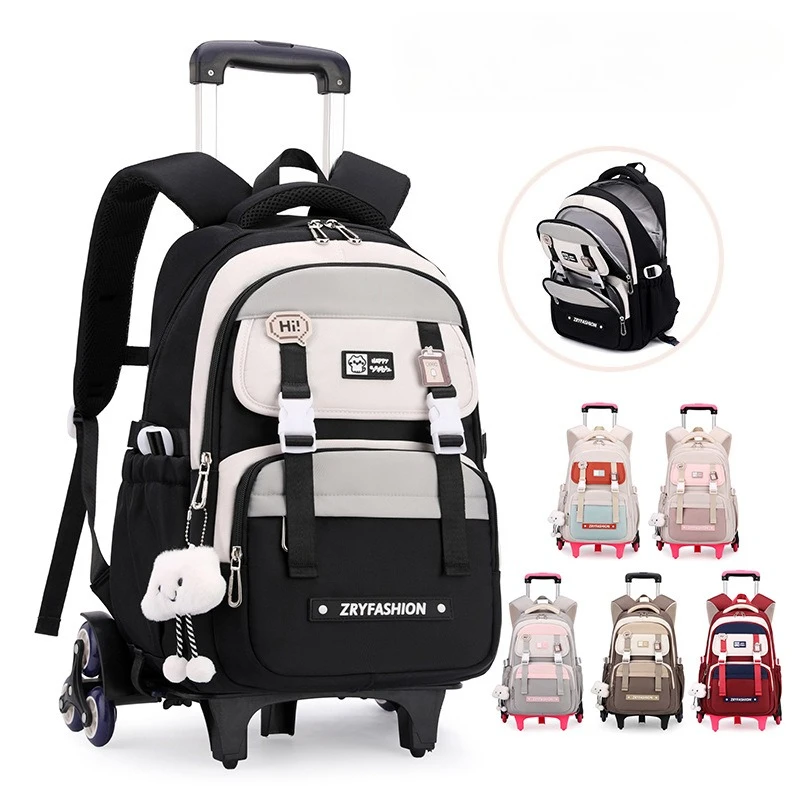 Trolley Backpack Children School Bags With Wheels For Girls Kids Wheeled backpack Trolley Luggage Escolar Backbag School bag