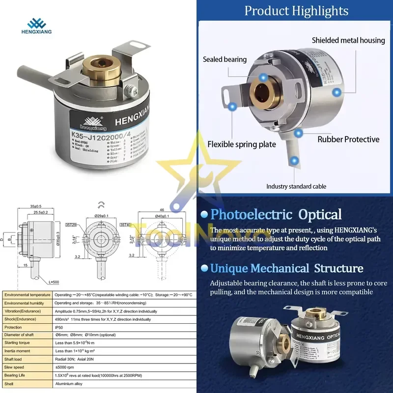 2026Hotsale* TS5214N375 OIH35-2500P8-L3-5V K35-J12L2500/8B6 6mm Hollow Shaft Incremental Encoder for Servo Motor 35mm