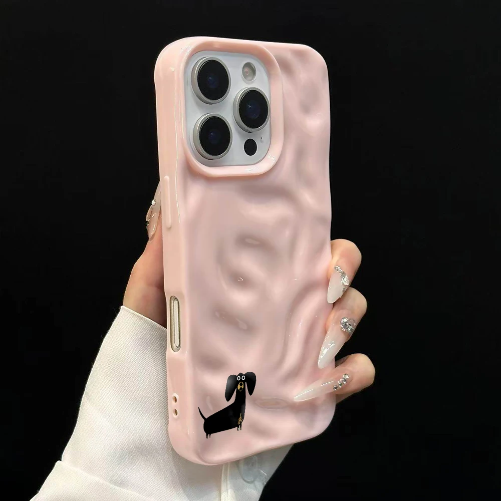 Minimalistische Dackel-Handyhülle für iPhone 17 16 15 14 13 12 11 Pro Max 14 Plus 17Air, Falten-Wellen-Design, weiche Silikonhülle – Detail 9