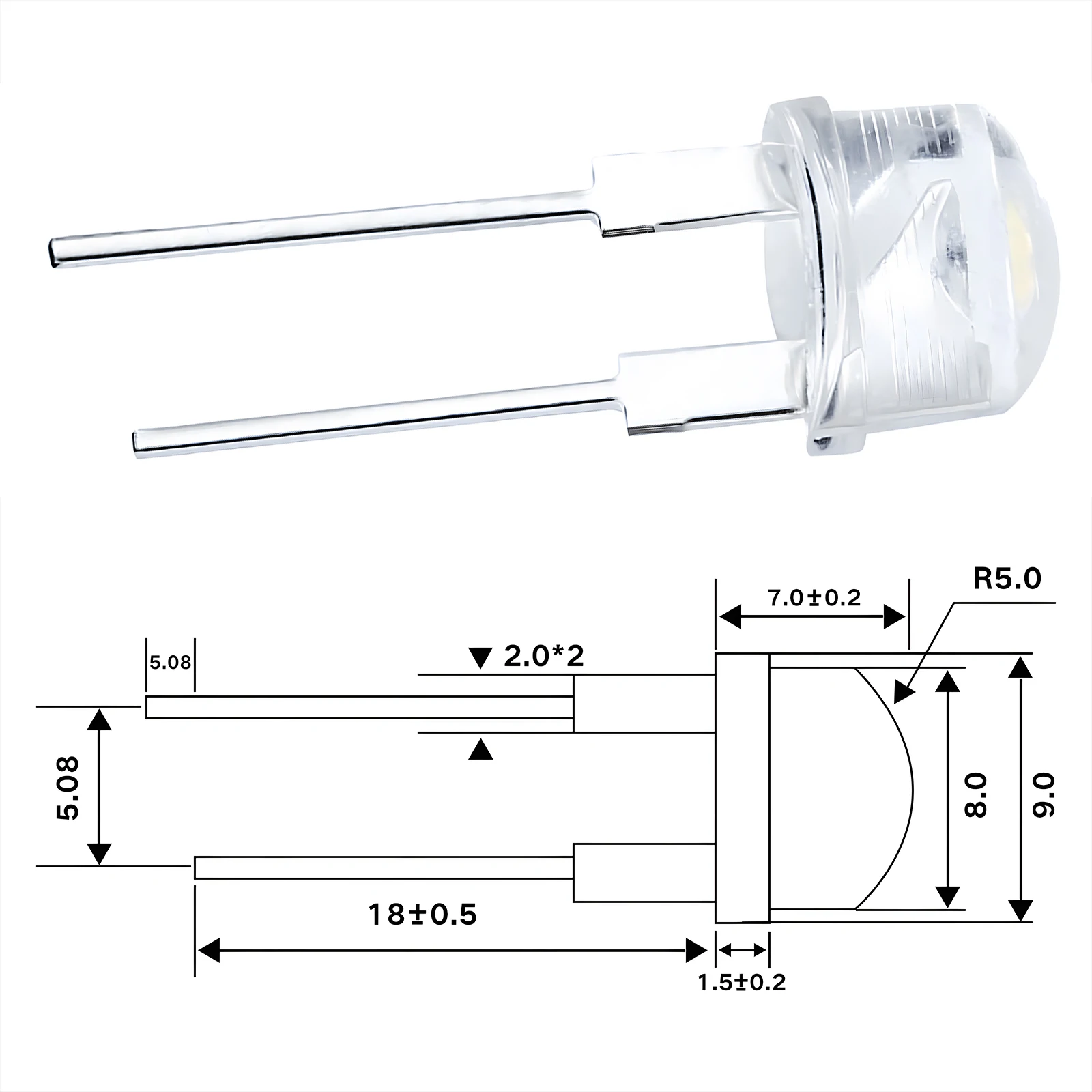 50pcs F8 8mm White Blue Green Red Yellow LED Clear Super Bright Hat Light Emitting Diodes Highlighted Lamp 0.25/0.35/0.5/0.75W