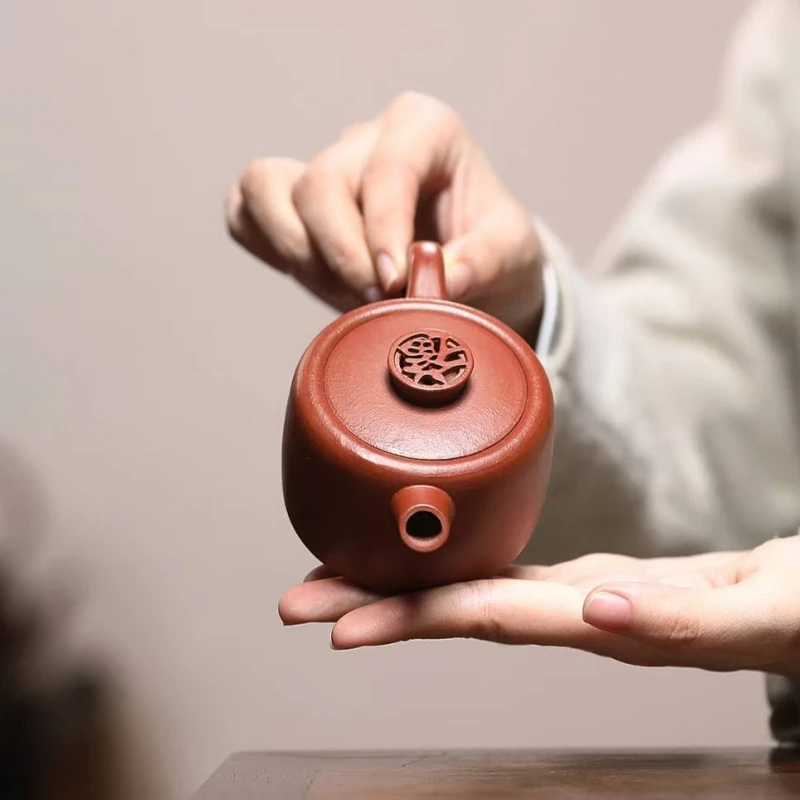 160ml Chinese kungfu tea pot handmade craft real yixing zisha red jiangpo clay marked blessing word embossed