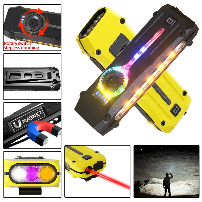RGB Colorful Flashlight Multi-Light Outdoor Lamp with Pen Clip And Magnet - White Yellow Purple Red Strong Light Flat Lamp