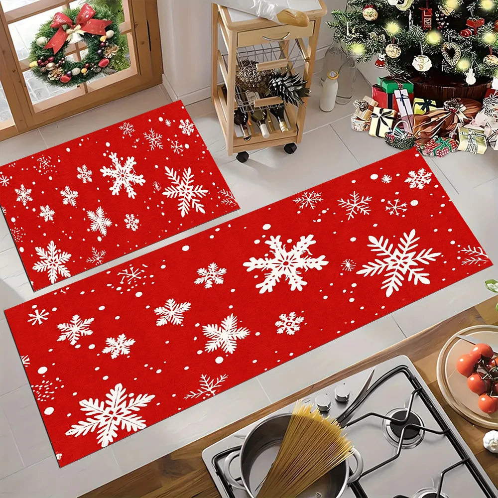 2PC Front Door Mat Christmas 2 Piece, 2D Flat Black Dog Paw Puppy Kitchen Mat Set, Holiday Area Rug for Hallway Kitchen Sink