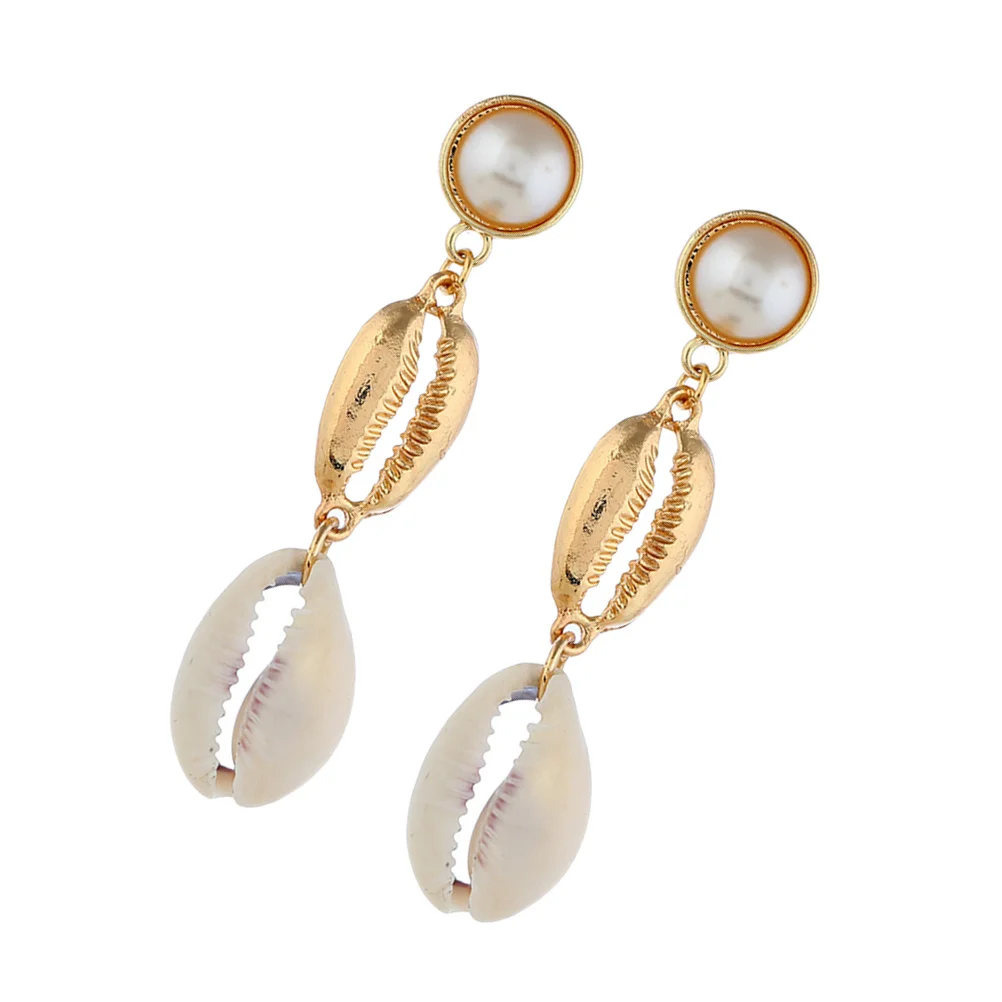 

Shell Pearl Ocean Earrings Natural Vintage Conch Design Lightweight Alloy Dangle Ear Jewelry Decor Gift for Women Girls