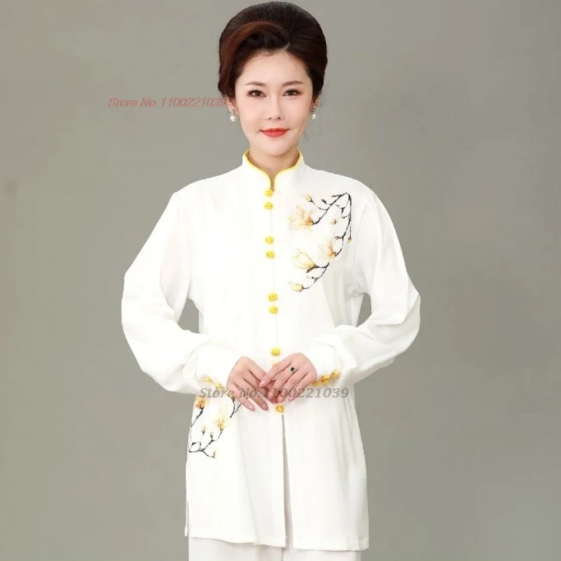 

2024 chinese kung fu tai chi clothing martial arts clothes taijiquan wushu uniform vintage flower print team competition set