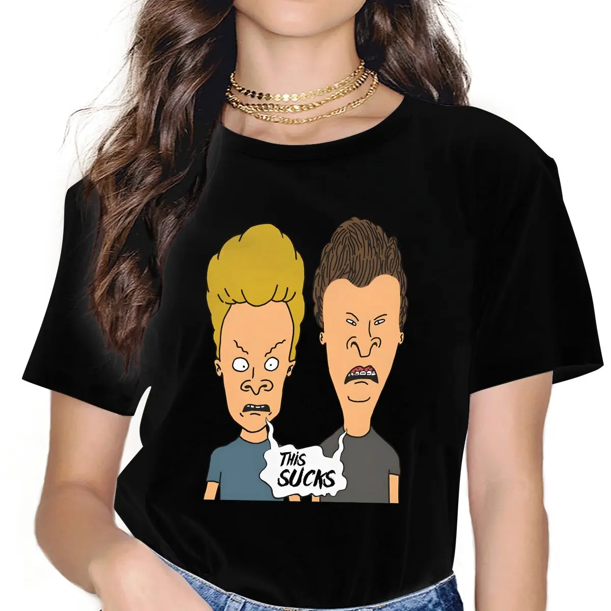 Dit Zuigt Dames Tshirt Beavis En Butt-Head Meisjes Y 2K Grafische Tees O-hals Polyester Dames T-Shirt Humor Cadeau