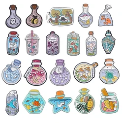 Cute Cat Mushroom Bottle Enamel Pins Cartoon Marine Creature In Bottle Brooches Bags Lapel Badge Funny Gifts for Kids Friends