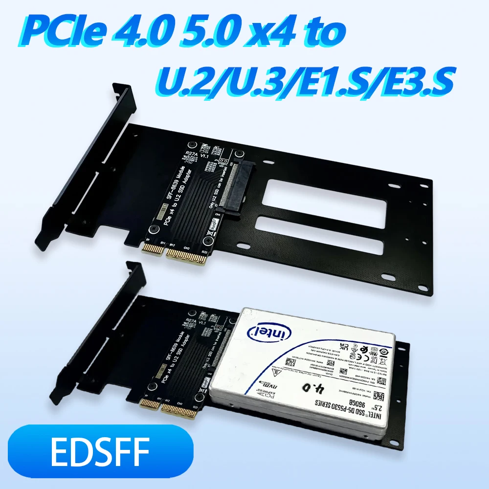 ADT PCIe 5.0 4.0 X4 To U.2 U.3 E1.S E3.S SSD Hard Disk Adapter Card PCI Express Gen4.0 4X To SFF-8639 Hard Drive SSD with Stand