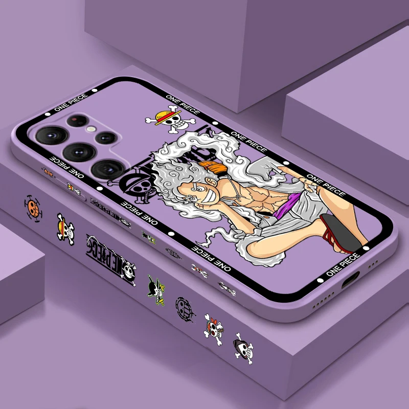 One Piece Luffy Cartoon Liquid Left Rope For Samsung Galaxy S24 S23 S22 S21 S20 FE S10 Ultra Plus Lite 5G Cover Phone Case image 3