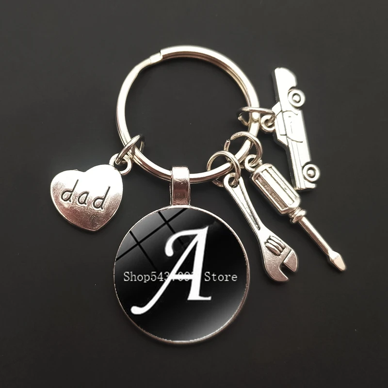 Mechanic keychain dad letter glass pendant keychain father's day gift car keychain truck key ring car truck lover gift