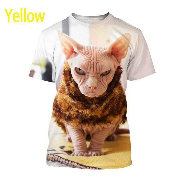 2024 Summer Hot 3D Printed Men\'s T-shirt Personality Animal Sphinx Cat Print Fashion Casual Plus Size Loose Fashion Top