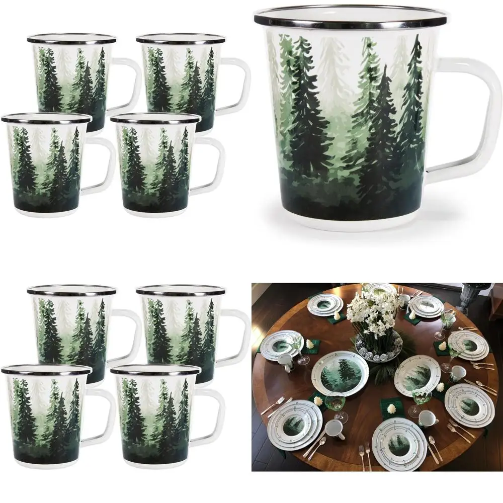4-Piece 16oz Forest Glen Enamelware Latte/Tea Mug Set