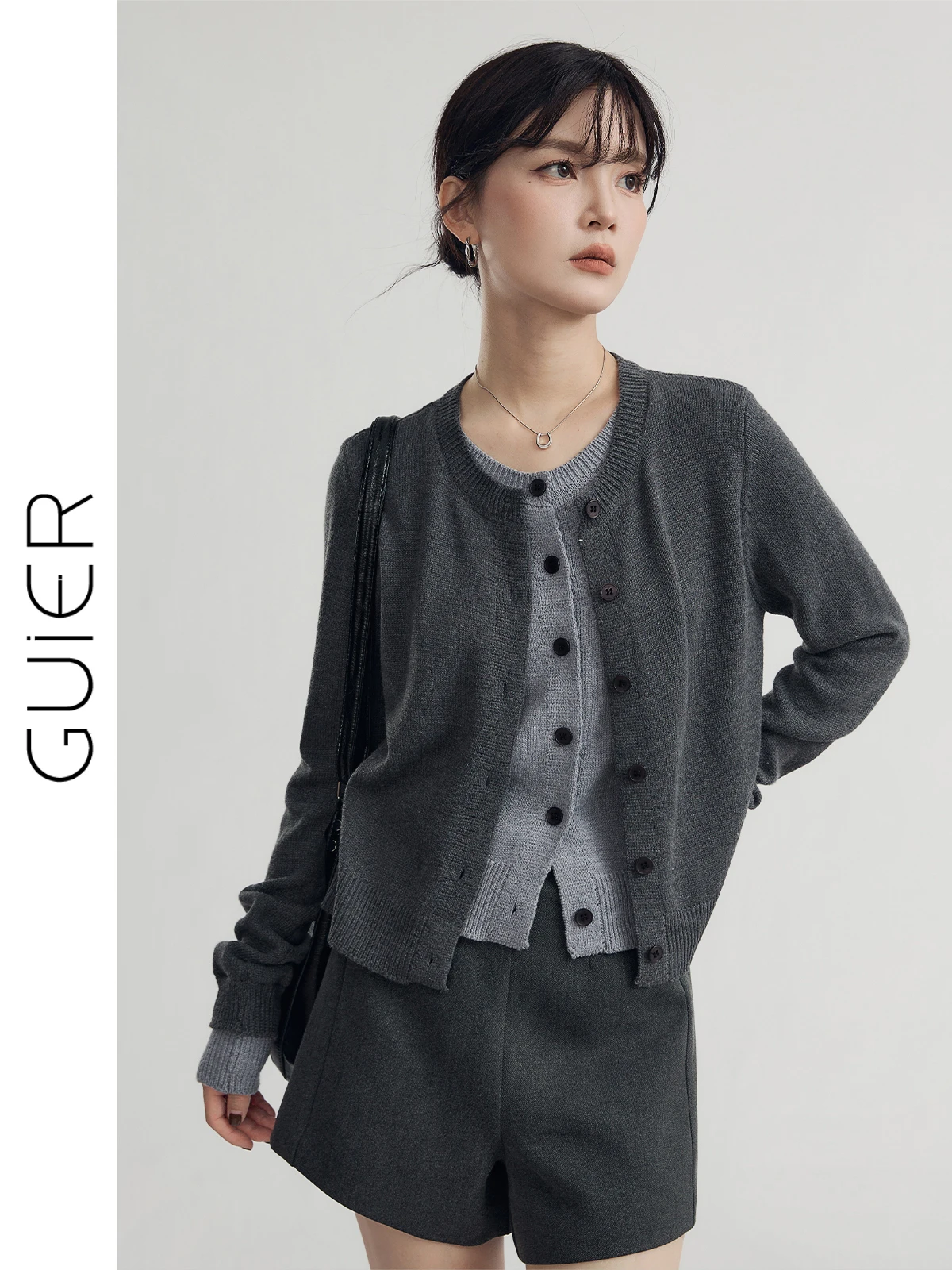 

Вязаный кардиган Guier для женщин, весна-осень 2025, новый дизайн, с круглым вырезом, приталенный, повседневный, стандартный крой