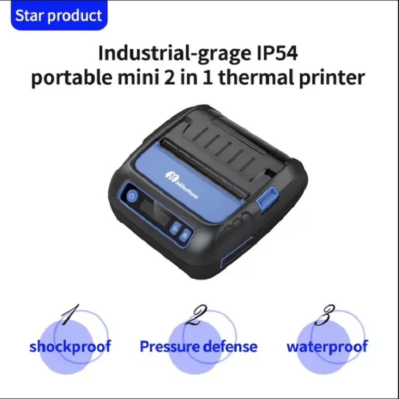 MHT-P80F Mini Portable Thermal Printer Bluetooth 80mm Restaurant Receipt Printer Mobile Handheld Thermal Printer Blue-Tooth