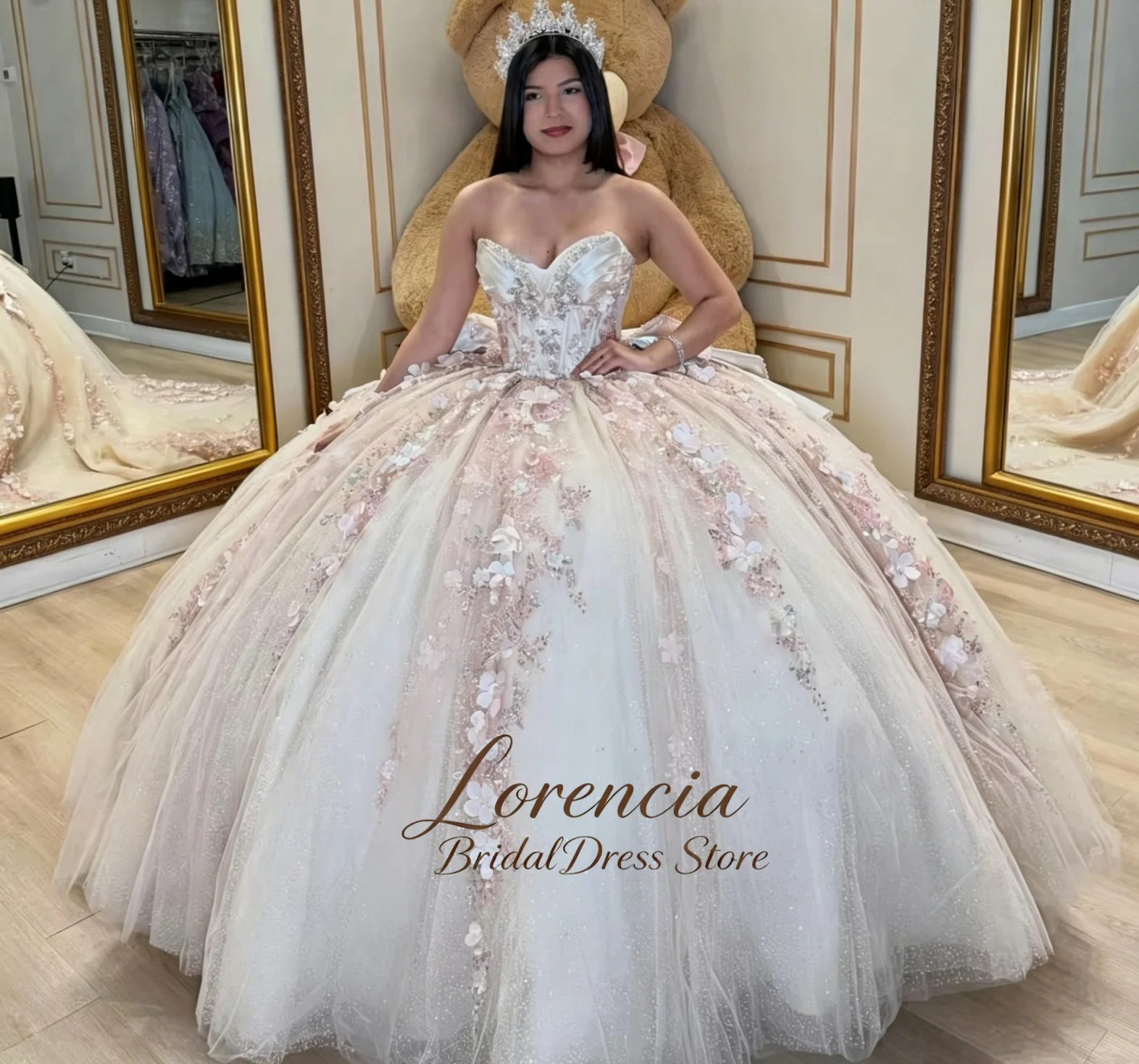 

Elegant Off-the-Shoulder Quinceanera Dresses With 3D Floral Details Sweep Train Princess Ball Gown vestido de 15 quinceañera